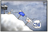 Cartoon: CSU springt nach rechts (small) by Kostas Koufogiorgos tagged karikatur,koufogiorgos,illustration,cartoon,csu,afd,pegida,bayern,schnee,schneeball,sprung,rechts,berg,bergab,partei,politik,cdu