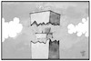 Cartoon: Deutsche Bank (small) by Kostas Koufogiorgos tagged karikatur,koufogiorgos,illustration,cartoon,deutsche,bank,chef,cryan,sewing,wechsel,vorstand,tower,turm,wirtschaft