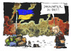 Cartoon: EU-kraine (small) by Kostas Koufogiorgos tagged illustration,karikatur,koufogiorgos,cartoon,ukraine,putin,russland,janukowitsch,europa,eu,fahne,flagge,revolution,idiot,bürgerkrieg,umsturz,trümmer