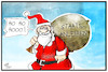 Cartoon: EU-Staatsanleihen (small) by Kostas Koufogiorgos tagged karikatur,koufogiorgos,illustration,cartoon,eu,ezb,weihnachtsmann,geschenk,geld,staatsanleihen,europa,bank,wirtschaft