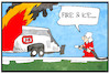 Cartoon: Feuer in einem ICE (small) by Kostas Koufogiorgos tagged karikatur,koufogiorgos,illustration,cartoon,ice,bahn,feuer,feuerwehrmann,brand,unfall,infrastruktur