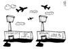 Cartoon: Flughafen-Chaos (small) by Kostas Koufogiorgos tagged flughafen,chaos,frankfurt,berlin,ber,lufthansa,streik,gewerkschaft,ufo,arbeit,karikatur,kostas,koufogiorgos
