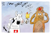 Cartoon: Friedenskonferenz (small) by Kostas Koufogiorgos tagged karikatur,koufogiorgos,schweiz,kuh,glocke,bär,russland,friedenskonferenz,taub
