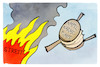 Cartoon: Streit um das Heizungsgesetz (small) by Kostas Koufogiorgos tagged karikatur,koufogiorgos,wärmepumpe,blasebalg,feuer,streit,heizungsgesetz