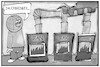 Cartoon: Gefahrenherde (small) by Kostas Koufogiorgos tagged karikatur,koufogiorgos,illustration,cartoon,gefahren,herd,dauerbrenner,afghanistan,iran,irak,welt,erde,konflikt,osten,bedrohung