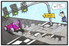 Cartoon: Innogy-Start (small) by Kostas Koufogiorgos tagged karikatur,koufogiorgos,illustration,cartoon,innogy,rwe,energie,börse,start,börsenstart,auto,rennen,oekostrom,gruen,wirtschaft
