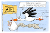 Cartoon: Mercosur (small) by Kostas Koufogiorgos tagged karikatur,koufogiorgos,mercosur,eu,freihandel,abkommen,storch,kind,flugzeit,baby,südamerika