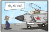 Cartoon: Putin in Syrien (small) by Kostas Koufogiorgos tagged karikatur,koufogiorgos,illustration,cartoon,putin,assad,luftwaffe,flugzeug,bär,yes,we,can,obama,russland,syrien,krieg,konflikt,is