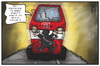 Cartoon: Terrorwarnung im Bahnhof (small) by Kostas Koufogiorgos tagged karikatur,koufogiorgos,illustration,cartoon,bahnhof,terrorwarnung,anschlag,terrorismus,zug,eisenbahn,lok,lokführer,politik,bahn,db,terrorist