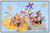 Cartoon: TV-Duell USA (small) by Kostas Koufogiorgos tagged karikatur,koufogiorgos,illustration,cartoon,tv,duell,usa,trump,biden,uncle,sam,streit,kampf,hahn,präsident,wahlkampf