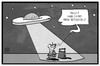 Cartoon: UFO-Streik bei Eurowings (small) by Kostas Koufogiorgos tagged karikatur,koufogiorgos,illustration,cartoon,ufo,streik,flugbegleiter,passagier,fluggast,fliegen,arbeitskampf,eurowings