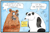 Cartoon: Von Panda- und Braunbären (small) by Kostas Koufogiorgos tagged karikatur,koufogiorgos,illustration,cartoon,panda,zoo,berlin,braunbär,ausländerfreindlichkeit,rassismus,tier