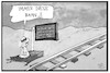 Cartoon: Warten auf deutsche Waffen (small) by Kostas Koufogiorgos tagged karikatur,koufogiorgos,illustration,cartoon,saudi,arabien,embargo,rüstung,export,waffen,lieferung,bahn,verspätung,rüstungsindustrie
