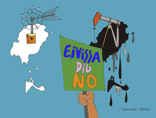 Cartoon: Ibiza sagt NEIN (medium) by Marlene Pohle tagged ökologie,umweltverschmutzung,erdöl,trauminsel,naturzerstörung,weltkulturerbe