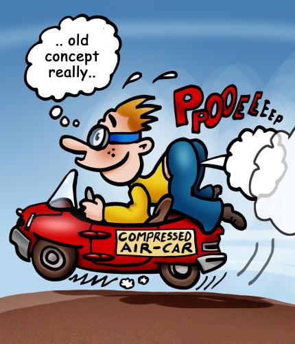 Cartoon: air car by compressed ga (medium) by illustrator tagged gas,wind,blow,fart,car,compressed,cartoon,satire,technology,peter,welleman,illustrator,auto,autos,autofahrer,fahren,bewegung,transport,gas,abgase,treibstoff,technik,entwicklung,fortschritt