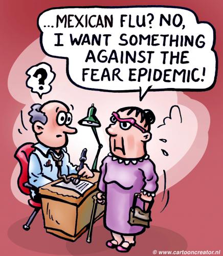 Cartoon: Mexican flu (medium) by illustrator tagged flu,sick,ill,epidemic,mexican,doctor,patient,consult,medicine,gesundheit,krankheit,krank,schweinegrippe,grippe,arzt,praxis,patient,angst,furcht,medizin