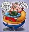 Cartoon: Anti fat food plate (small) by illustrator tagged satire,food,plate,schrans,warning,eater,fat,big,burp,belly,wurst,stop,arret,halt,cartoon,comic,illustration,peter,welleman
