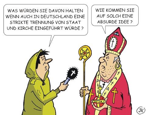 Cartoon: Absurde Idee (medium) by JotKa tagged kriche,religion,staat,politik,politiker,bischof,trennung,einflußnahme,kriche,religion,staat,politik,politiker,bischof,trennung,einflußnahme