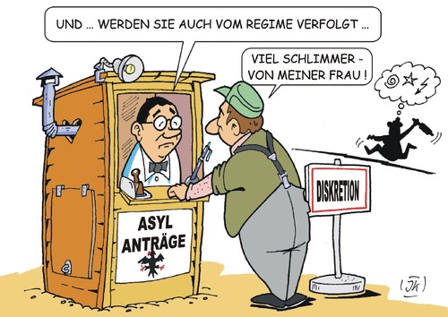 Cartoon: Asylmißbrauch (medium) by JotKa tagged asylanten,flüchtlinge,wirtschaftsflüchtlinge,asyl,asylpolitik,einwanderung,einwanderungsgesetz,politik,parteien,politiker,angst,fremdenfeindlichkeit,flüchtlingsheime,mann,frau,ehe,ehestreit,flucht,verfolgung,streit,liebe,hass,zorn,asylanten,flüchtlinge,wirtschaftsflüchtlinge,asyl,asylpolitik,einwanderung,einwanderungsgesetz,politik,parteien,politiker,angst,fremdenfeindlichkeit,flüchtlingsheime,mann,frau,ehe,ehestreit,flucht,verfolgung,streit,liebe,hass,zorn