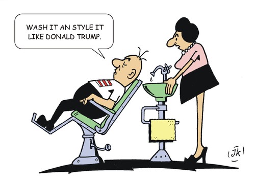 Cartoon: At the barbershop (medium) by JotKa tagged barber,haircut,hairdresser,wash,fashion,lifestyle,donald,trump,usa,election,campaign,elections,he,she,presidential,men,women,trend,hairstyle,barber,haircut,hairdresser,wash,fashion,lifestyle,donald,trump,usa,election,campaign,elections,he,she,presidential,men,women,trend,hairstyle