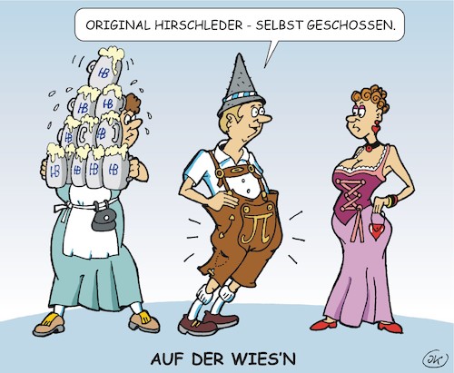 Cartoon: Auf der Wiesn (medium) by JotKa tagged oktoberfest,wiesn,hofbräuhaus,bayern,münchen,trachten,lederhosen,hirsch,bier,feiern,feste,party,mann,frau,dirndel,traditionen,mode,oktoberfest,wiesn,hofbräuhaus,bayern,münchen,trachten,lederhosen,hirsch,bier,feiern,feste,party,mann,frau,dirndel,traditionen,mode