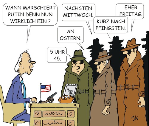Cartoon: Der Einmarsch (medium) by JotKa tagged putin,biden,usa,russland,ukraine,ukrainekrise,militär,geheimdienste,putin,biden,usa,russland,ukraine,ukrainekrise,militär,geheimdienste