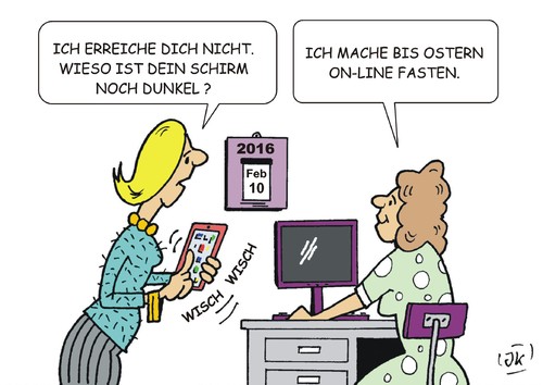 Cartoon: Fastenzeit (medium) by JotKa tagged fasten,fastenzeit,karneval,fasching,aschermittwoch,online,smartphone,iphone,handys,laptop,soziale,netzwerke,kirche,religion,arbeitsplatz,abschalten,gesellschaft,lifestyle,mode,facebook,youtube,twitter,whats,app,stress,unruhe,kollegen,kolleginnen,freunde,freundinnen,fasten,fastenzeit,karneval,fasching,aschermittwoch,online,smartphone,iphone,handys,laptop,soziale,netzwerke,kirche,religion,arbeitsplatz,abschalten,gesellschaft,lifestyle,mode,facebook,youtube,twitter,whats,app,stress,unruhe,kollegen,kolleginnen,freunde,freundinnen