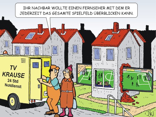 Cartoon: Fernsehen (medium) by JotKa tagged fernsehen,fernseher,smart,tv,großbildschirme,sport,fussball,nachbar,nachbarschaft,fernsehen,fernseher,smart,tv,großbildschirme,sport,fussball,nachbar,nachbarschaft