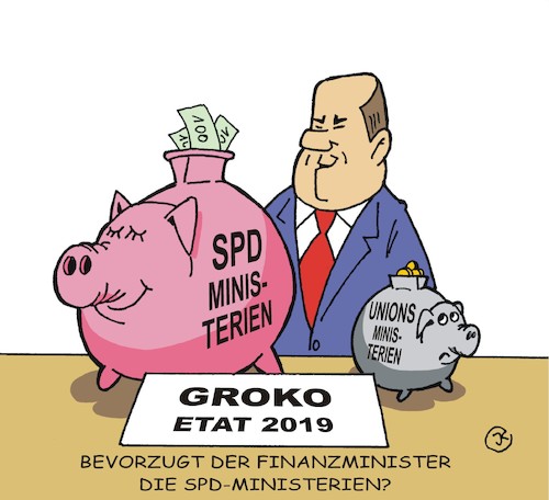 Cartoon: Groko Etat 2019 (medium) by JotKa tagged etat,finanzen,steuern,steuerinnahmen,finanzministerium,finanzminister,spd,union,cdu,csu,umverteilung,sparmassnahmen,ausgabensteigerungen,etat,finanzen,steuern,steuerinnahmen,finanzministerium,finanzminister,spd,union,cdu,csu,umverteilung,sparmassnahmen,ausgabensteigerungen