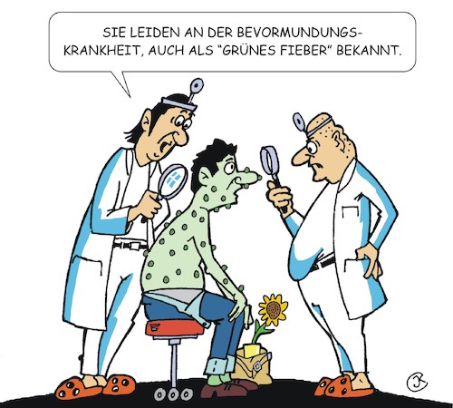 Cartoon: Grünes Fieber (medium) by JotKa tagged beformundungen,moralisten,ideologien,parteien,politiker,oberlehrer,verbote,die,grünen,fieber,krankheiten,arzt,beformundungen,moralisten,ideologien,parteien,politiker,oberlehrer,verbote,die,grünen,fieber,krankheiten,arzt