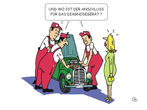 Cartoon: In der Werkstatt (medium) by JotKa tagged auto,werkstatt,technik,autofahrer,mechaniker,software,fehlerdiagnose,oldtimer,fachwissen,beruf,berufsausbildung,zukunft,automobile,jobs,computer,elektronic,fortschritt,gesellschaft,auto,werkstatt,technik,autofahrer,mechaniker,software,fehlerdiagnose,oldtimer,fachwissen,beruf,berufsausbildung,zukunft,automobile,jobs,computer,elektronic,fortschritt,gesellschaft