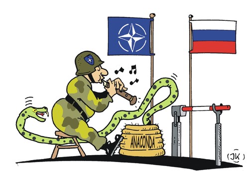 Cartoon: Manöver Anaconda (medium) by JotKa tagged manöver,militär,soldaten,anaconda,schlange,nato,russland,putin,eu,polen,annäherung,sanktionen,ukrainekrise,bedrohungen,manöver,militär,soldaten,anaconda,schlange,nato,russland,putin,eu,polen,annäherung,sanktionen,ukrainekrise,bedrohungen