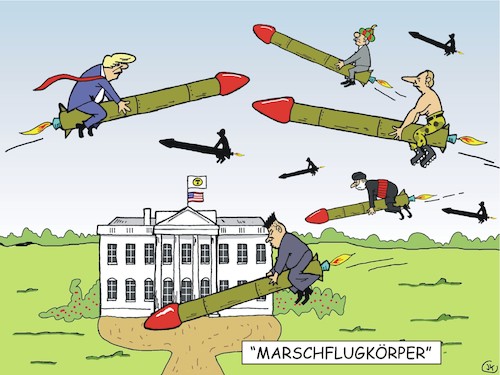 Cartoon: Marschflugkörper (medium) by JotKa tagged inf,vertrag,marschflugkörper,raketenstationierung,ussland,usa,trump,putin,militär,inf,vertrag,marschflugkörper,raketenstationierung,ussland,usa,trump,putin,militär