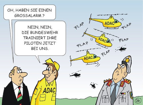 Cartoon: Notlösung (medium) by JotKa tagged adac,bundeswehr,hubschrauber,piloten,training,verteidigungsministerium,materialmangel,adac,bundeswehr,hubschrauber,piloten,training,verteidigungsministerium,materialmangel