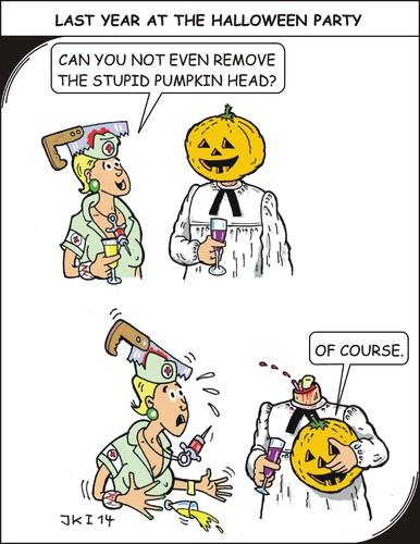 Cartoon: Pumpkin (medium) by JotKa tagged pumpkin,head,halloween,party,fun,horror,saw,nurse,syringe,sparkling,gown,blood,men,women,love,hats,first,aid,medicine,church,superstition,myths,disappointment,invitation,pumpkin,head,halloween,party,fun,horror,saw,nurse,syringe,sparkling,gown,blood,men,women,love,hats,first,aid,medicine,church,superstition,myths,disappointment,invitation