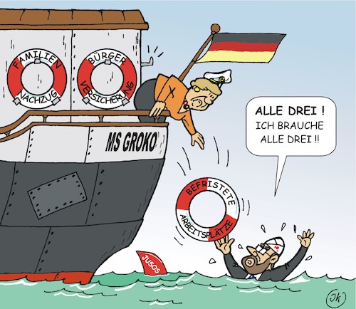 Cartoon: Rettungsringe (medium) by JotKa tagged cdu,csu,spd,merkel,schulz,seehofer,koalition,koalitionsverhandlungen,bürgerversicherung,unbefristete,arbeitsplätze,familiennachzug,groko,bundestagswahl,2017,bundesregierung,politik,politiker,parteien,zukunft,union,aufbruch,investitionen,in,die,wähler,wahlen,umfragewerte,sonderparteitag,nachverhandlungen,jusos,basis,cdu,csu,spd,merkel,schulz,seehofer,koalition,koalitionsverhandlungen,bürgerversicherung,unbefristete,arbeitsplätze,familiennachzug,groko,bundestagswahl,2017,bundesregierung,politik,politiker,parteien,zukunft,union,aufbruch,investitionen,in,die,wähler,wahlen,umfragewerte,sonderparteitag,nachverhandlungen,jusos,basis