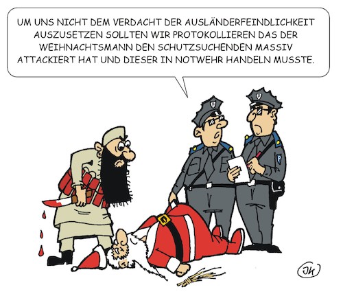 Cartoon: Sicher ist sicher (medium) by JotKa tagged politik,einwanderung,immigration,schutzsuchende,flüchtlinge,terror,isis,terroristen,gutmenschen,meinung,weihnachten,weihnachtsmann,polizei,attentat,sicher,politik,einwanderung,immigration,schutzsuchende,flüchtlinge,terror,isis,terroristen,gutmenschen,meinung,weihnachten,weihnachtsmann,polizei,attentat