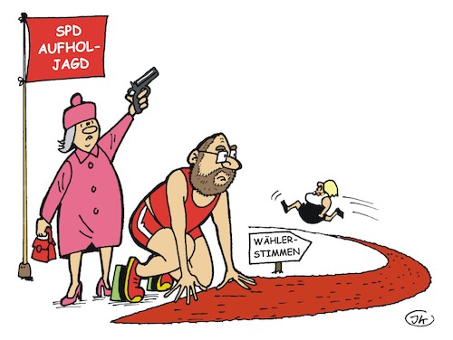 Cartoon: SPD Parteitag (medium) by JotKa tagged spd,parteien,parteitag,umfragen,umfragewerte,wahlen,bundestagswahl,aufholjagd,schulz,merkel,parteiprogramme,spd,parteien,parteitag,umfragen,umfragewerte,wahlen,bundestagswahl,aufholjagd,schulz,merkel,parteiprogramme