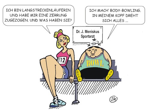 Cartoon: Sportlerleiden (medium) by JotKa tagged sport,sportler,leichtathletik,läufer,marathon,langstrecke,meniskus,zerrung,arzt,sportarzt,bowling,bowlingkugel,bowler,freizeit,hobby,gesellschaft,mann,frau,praxis,wartezimmer,sport,sportler,leichtathletik,läufer,marathon,langstrecke,meniskus,zerrung,arzt,sportarzt,bowling,bowlingkugel,bowler,freizeit,hobby,gesellschaft,mann,frau,praxis,wartezimmer