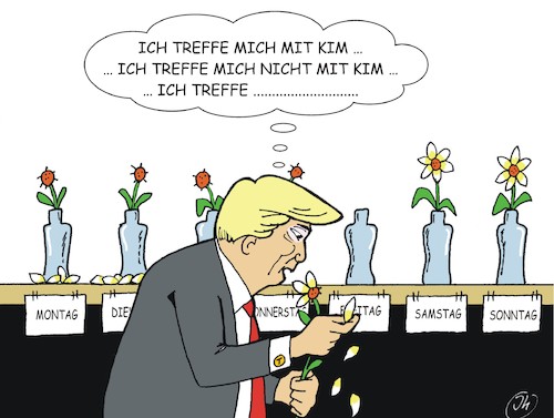 Cartoon: Trump und Kim (medium) by JotKa tagged donald,trump,kim,jong,un,nordkorea,usa,gipfeltreffen,washington,singapur,absagen,rätsel,raten,blumen,spiele,donald,trump,kim,jong,un,nordkorea,usa,gipfeltreffen,washington,singapur,absagen,rätsel,raten,blumen,spiele