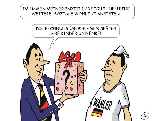 Cartoon: Wahlzeit - Wohltatszeit (medium) by JotKa tagged soziale,wohltaten,wahlgeschenke,wahlen,parteien,bürger,wähler,steuerzahler,politiker,geld,soziale,wohltaten,wahlgeschenke,wahlen,parteien,bürger,wähler,steuerzahler,politiker,geld