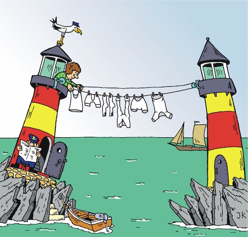 Cartoon: Waschtag (medium) by JotKa tagged leuchtturm,leuchttürme,leuchtturmwärter,hausfrau,waschen,wäsche,waschtag,meer,ozean,familie,ruderboot,möwe,küste,klippen,leuchtturm,leuchttürme,leuchtturmwärter,hausfrau,waschen,wäsche,waschtag,meer,ozean,familie,ruderboot,möwe,küste,klippen