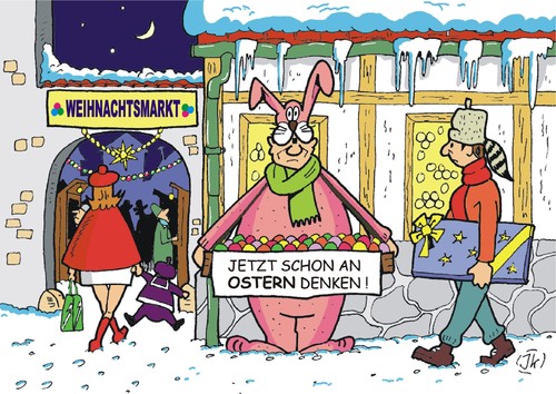 Cartoon: Weihnostern (medium) by JotKa tagged weihnachten,ostern,feiertage,christliche,feste,weihnachtsfest,weihnachtsmarkt,osterfest,kommerz,handel,verkauf,werbung,marketing,gewinne,traditionen,gesellschaft,weihnachten,ostern,feiertage,christliche,feste,weihnachtsfest,weihnachtsmarkt,osterfest,kommerz,handel,verkauf,werbung,marketing,gewinne,traditionen,gesellschaft