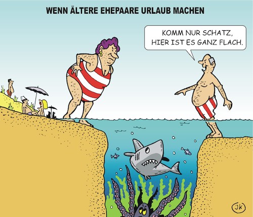 Cartoon: Wenn ältere Ehepaare (medium) by JotKa tagged urlaub,strand,sonne,meer,ferien,ehe,ehepaare,lust,und,frust,liebe,leid,beziehungen,hai,tintenfisch,trennung,scheidung,urlaub,strand,sonne,meer,ferien,ehe,ehepaare,lust,und,frust,liebe,leid,beziehungen,hai,tintenfisch,trennung,scheidung