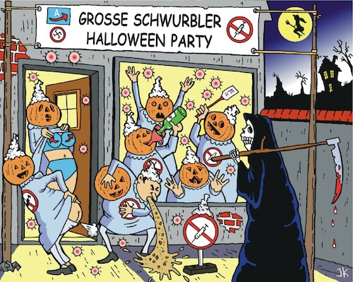 Cartoon: Wenn Schwurbler Halloween feiern (medium) by JotKa tagged schwurbler,schwätzer,leugner,hallowen,impfgegner,coronaleugner,impfverweigerer,corona,pandemie,krankheit,party,feier,schwurbler,schwätzer,leugner,hallowen,impfgegner,coronaleugner,impfverweigerer,corona,pandemie,krankheit,party,feier