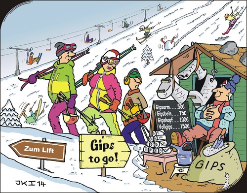 Cartoon: Wintersport - Winter sports (medium) by JotKa tagged wintersport,skifahren,schlittenfahren,snowboard,langlauf,unfall,lift,seilbahn,sessellift,bergwacht,erste,hilfe,tourismus,schnee,berge,eis,gips,gipsverband,leichtsinn,krankenhaus,urlaub,sledding,winter,sports,skiing,accident,ropeway,chair,mountain,rescue,first,aid,tourism,snow,ice,mountains,gypsum,plastering,materials,bandage,levity,hospital,holidays