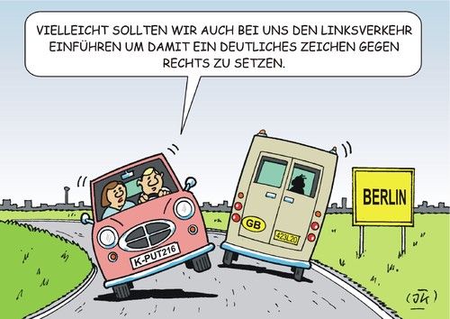 Cartoon: Zeichen setzen (medium) by JotKa tagged landtagswahlen,bundestagswahlen,2017,parteien,politiker,wähler,wählerstimmen,umfragen,umfragewerte,flüchtlingskrise,flüchtlinge,asyl,asylgesetz,unruhe,ängste,bevölkerung,sed,afd,bundestag,merkel,wahlergebnisse,wählerverlust,machtverlust,sachsen,anhalt,baden,würtemberg,rheinland,pfalz,obergrenze,reduzierung,stimmung,linke,rechte,cdu,spd,csu,fdp,bundesregierung,handlungsfähig,handlungsunfähig,koalition,koalitionsstreit,brandbriefe,asyldebatte,kontingente,eu,europäische,lösung,grüne,abschiebung,grenzkontrollen,grenzschließung,flüchtlingsgipfel,rechtsradikale,pegida,rechtsverkehr,linksverkehr,autos,verkehr,landtagswahlen,bundestagswahlen,2017,parteien,politiker,wähler,wählerstimmen,umfragen,umfragewerte,flüchtlingskrise,flüchtlinge,asyl,asylgesetz,unruhe,ängste,bevölkerung,sed,afd,bundestag,merkel,wahlergebnisse,wählerverlust,machtverlust,sachsen,anhalt,baden,würtemberg,rheinland,pfalz,obergrenze,reduzierung,stimmung,linke,rechte,cdu,spd,csu,fdp,bundesregierung,handlungsfähig,handlungsunfähig,koalition,koalitionsstreit,brandbriefe,asyldebatte,kontingente,eu,europäische,lösung,grüne,abschiebung,grenzkontrollen,grenzschließung,flüchtlingsgipfel,rechtsradikale,pegida,rechtsverkehr,linksverkehr,autos,verkehr