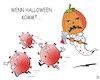 Cartoon: Corona vs Halloween (small) by JotKa tagged halloween,kürbis,kürbiskopf,geister,spuk,party,corona,covid19,axt,beil,feiern,angst