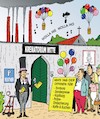 Cartoon: Kampf um den Kunden (small) by JotKa tagged krematorium,friedhof,trauer,leben,sterben,urnen,einäscherung,kunden,handel,und,verkauf,kundenwerbung,tombola,wirtschaft,religion,streben,kirche