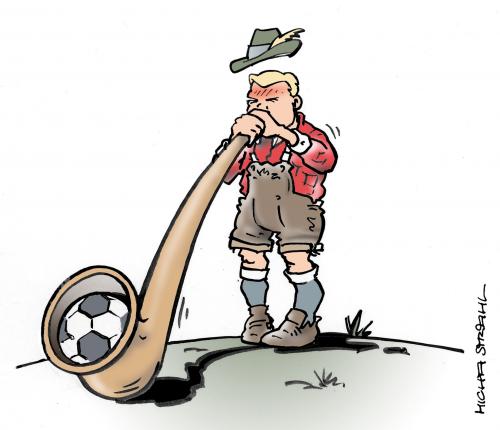 Cartoon: EM Alphorn (medium) by Micha Strahl tagged micha,strahl,em,fußball,europameisterschaft,österreich,schweiz,em,fußball,fussball,europameisterschaft,österreich,schweiz,ball,alphorn,verstopfung,verstopft,blasen,pusten